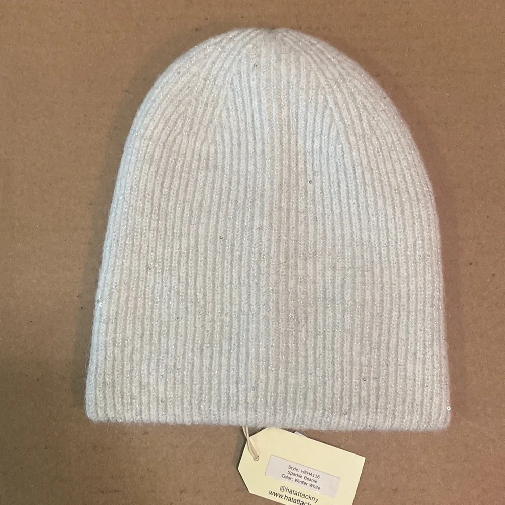 Hat Attack Metallic Sequin Sparkle‎ Beanie In Winter White Revolve Cozy Metallic